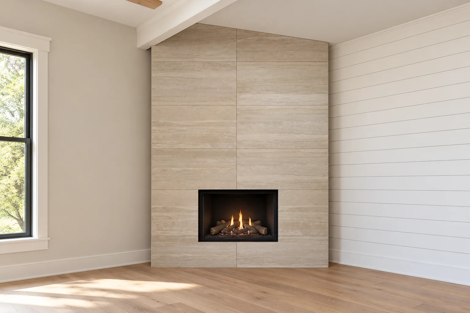 Completion visualization: large-format fireplace tile